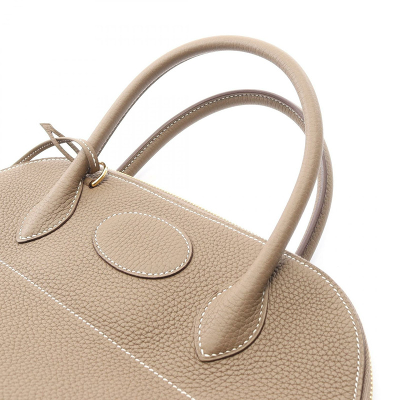愛馬仕 Bolide 31 肩背包，Clemence 皮革，灰色/灰褐色，金色五金，二手-6