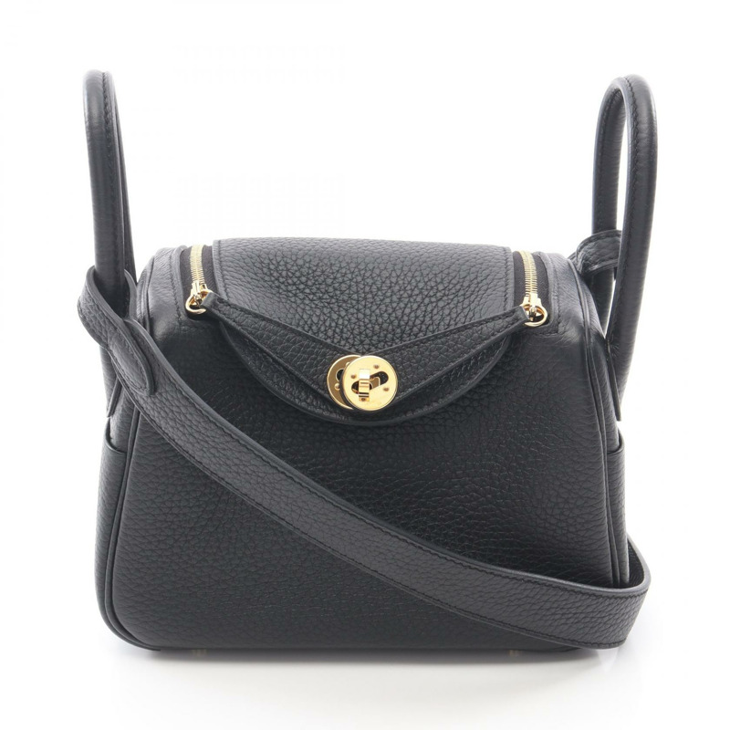 愛馬仕 Lindy 迷你肩斜背包 079086CC 黑色皮革 GHW 二手 B-0
