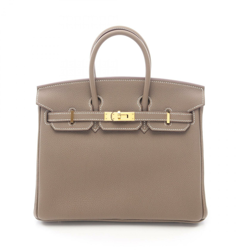 愛馬仕 Birkin 25 手提包，Togo 皮革，灰褐色，金色五金，二手女款-0