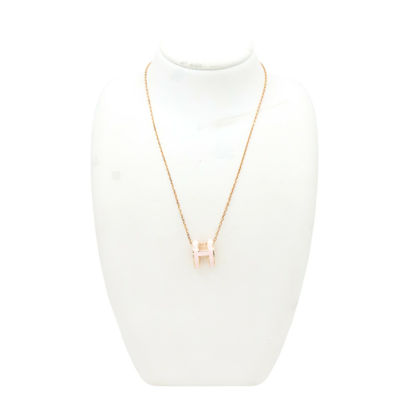 粉色琺瑯 金色鍍金 H POP 項鍊【HERMES 愛馬仕】-9