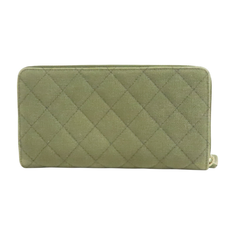 綠色 菱格紋 牛仔布 拉鍊長夾 A82370【CHANEL 香奈兒】 A82370-1