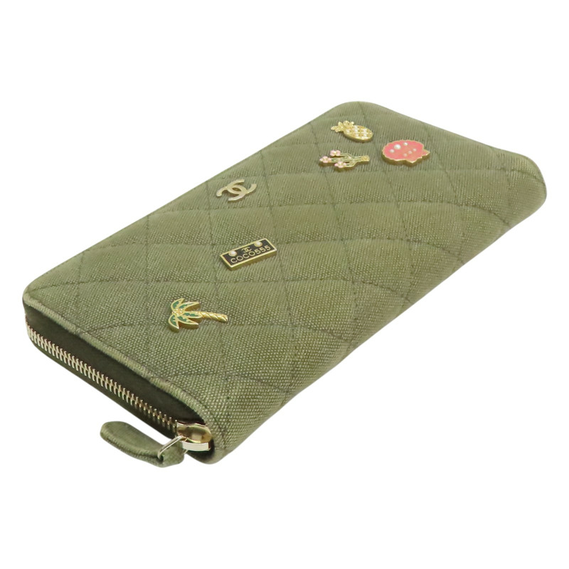 綠色 菱格紋 牛仔布 拉鍊長夾 A82370【CHANEL 香奈兒】 A82370-2
