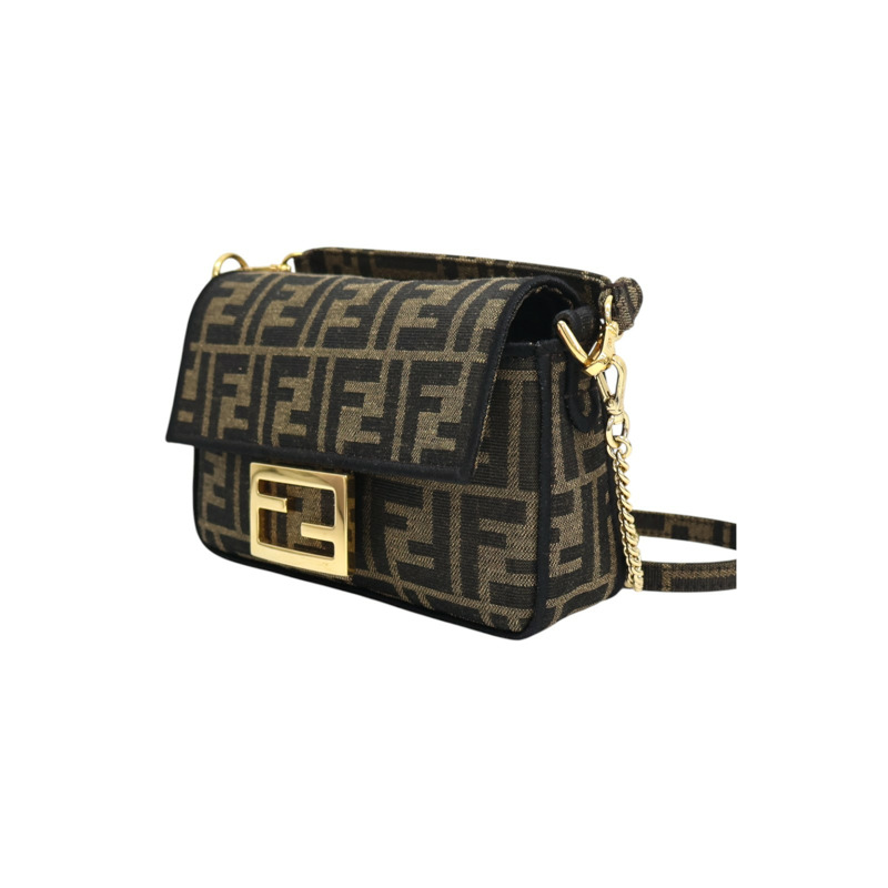 棕色 緹花帆布 Baguette Mini 兩用包【FENDI 芬迪】 8BS017-2
