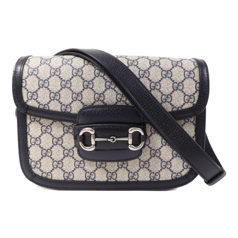 GUCCI 塗層帆布Horsebit 1955 MM銀扣肩背袋