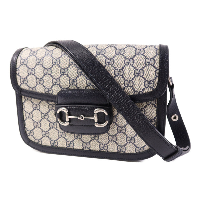 GUCCI 塗層帆布Horsebit 1955 MM銀扣肩背袋-2