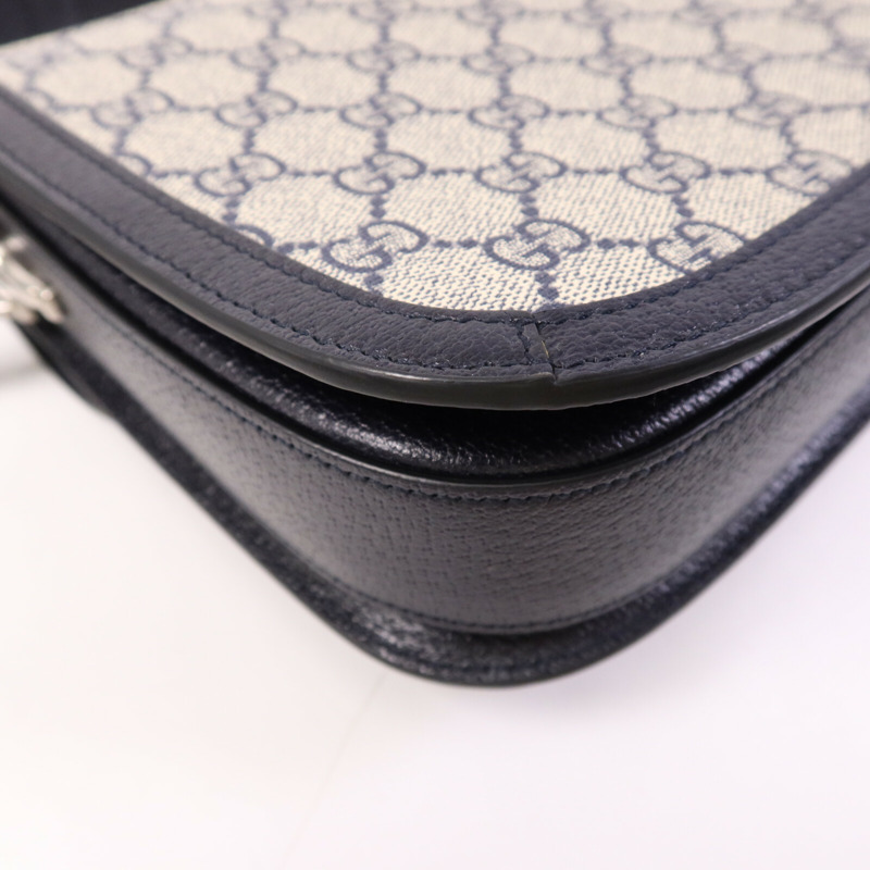 GUCCI 塗層帆布Horsebit 1955 MM銀扣肩背袋-12