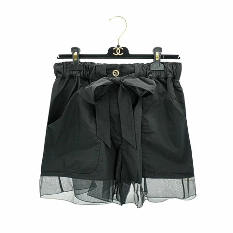 Chanel 雙Clogo黑色綁帶短褲#38