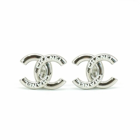 Chanel 白logo雙C夾式耳環(ABG192-銀)