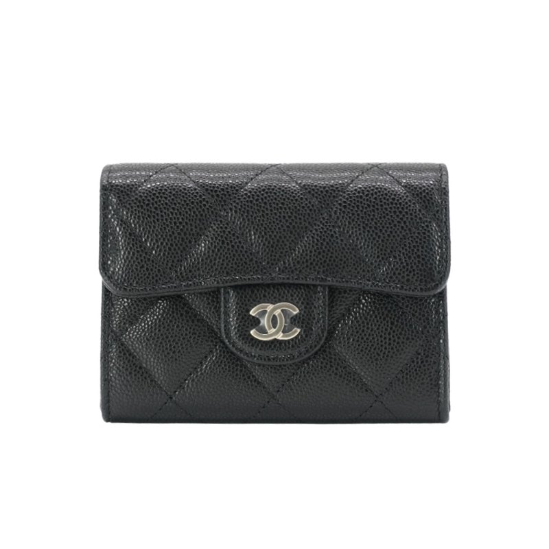 Chanel 粒紋牛皮淡金釦雙層卡包/零錢包(AP0220-黑)-0