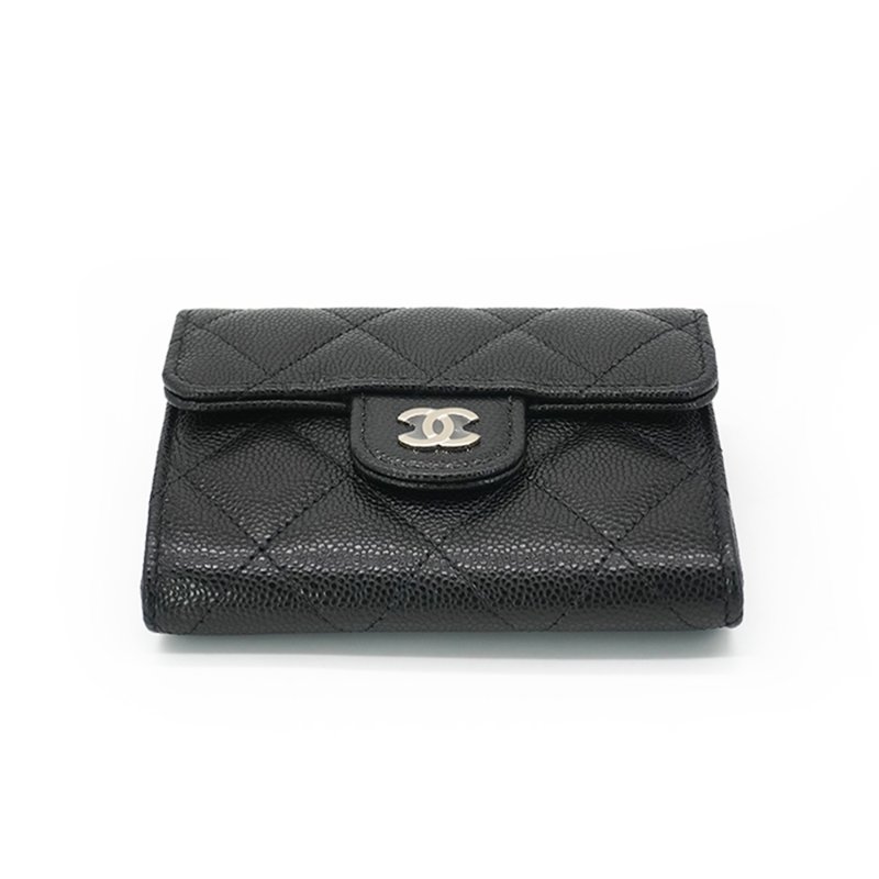 Chanel 粒紋牛皮淡金釦雙層卡包/零錢包(AP0220-黑)-3