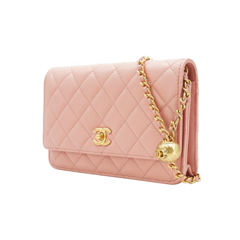Chanel 展示品 金雙C菱格紋羊皮金球woc手拿/斜背包(AP1450-粉)-1