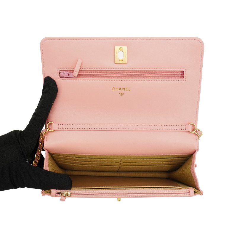 Chanel 展示品 金雙C菱格紋羊皮金球woc手拿/斜背包(AP1450-粉)-4