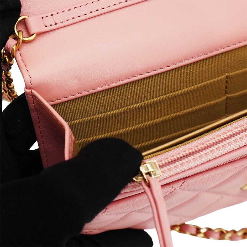Chanel 展示品 金雙C菱格紋羊皮金球woc手拿/斜背包(AP1450-粉)-6