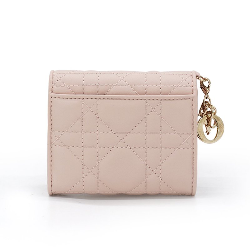 Dior Lidy Dior 藤格紋羊皮釦式三折小短夾(粉)-2