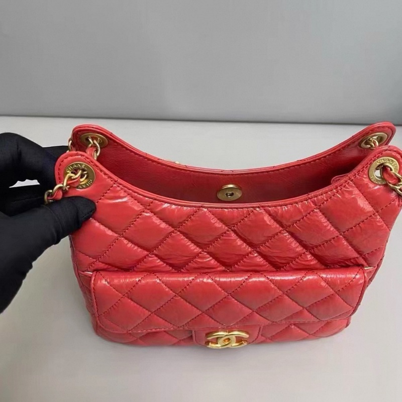 Chanel香奈兒 珊瑚紅油蠟牛皮hobo天貓精靈 芯片-2