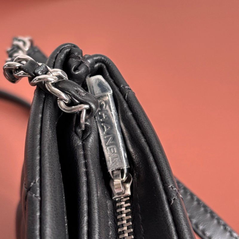 少見美品 ::CHANEL:: 經典菱格紋 黑色皮革 MATRASSE銀鏈條肩背包 斜背包 扁包-12