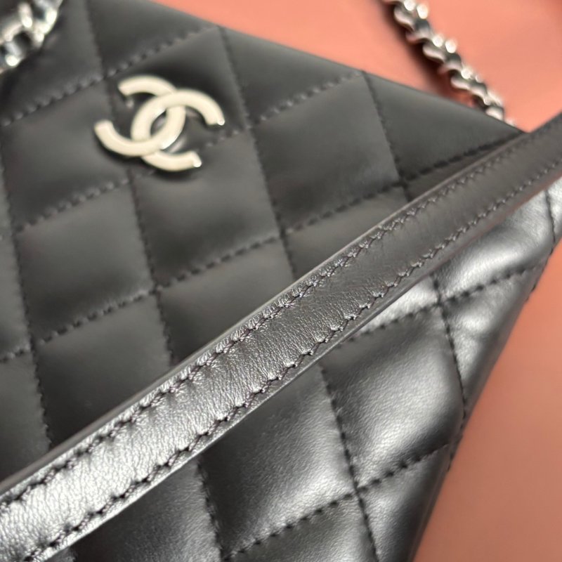 少見美品 ::CHANEL:: 經典菱格紋 黑色皮革 MATRASSE銀鏈條肩背包 斜背包 扁包-22