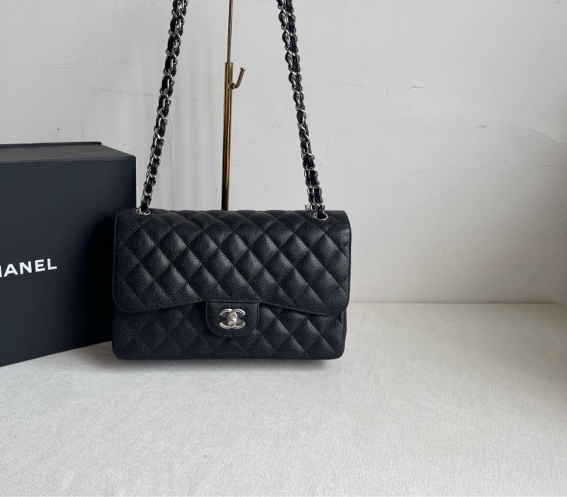 香奈兒黑銀荔枝皮雙蓋jumbo-0