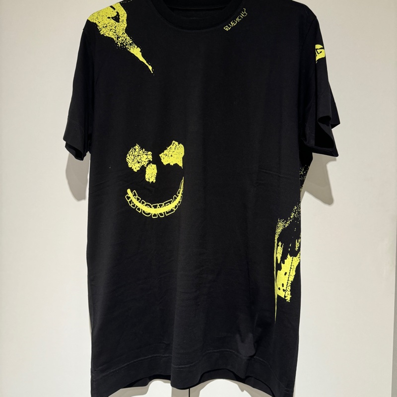 GIVENCHY紀梵希 純色笑臉圖案圓領短袖 T恤 男款 黑色-0