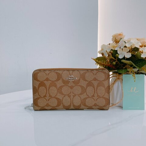 MS0547 Coach 蔻馳 拉鏈 長銀包 帆布 啡色 銀扣 Zip Around Long Wallet Canvas Brown x PHW