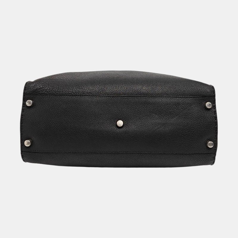 FENDI Peekaboo中號黑色牛皮小怪獸單肩包銀色五金可拆卸肩帶 9.8新-5