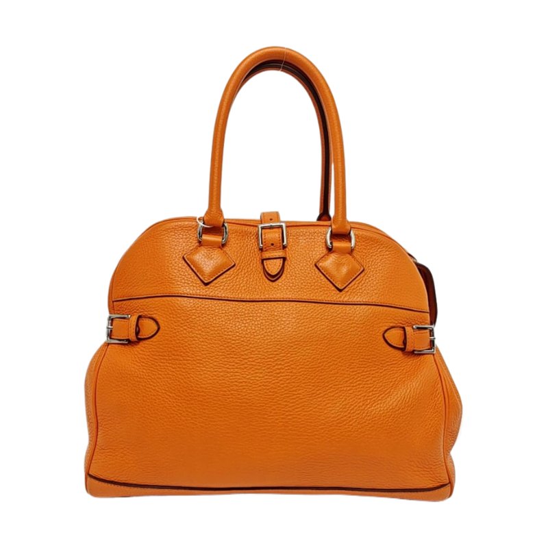 HERMES Atlas 35愛馬仕橙Clemence牛皮手提包銀色五金O刻-0