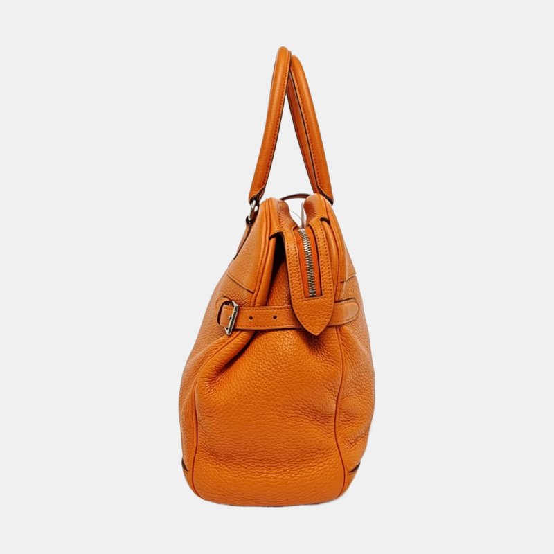HERMES Atlas 35愛馬仕橙Clemence牛皮手提包銀色五金O刻-2