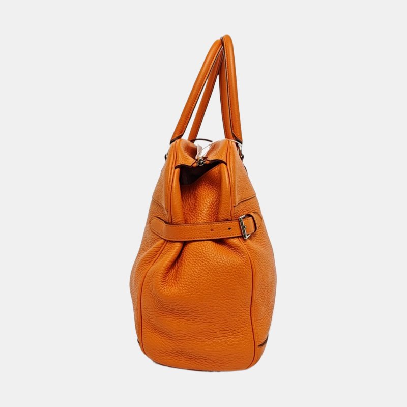 HERMES Atlas 35愛馬仕橙Clemence牛皮手提包銀色五金O刻-3
