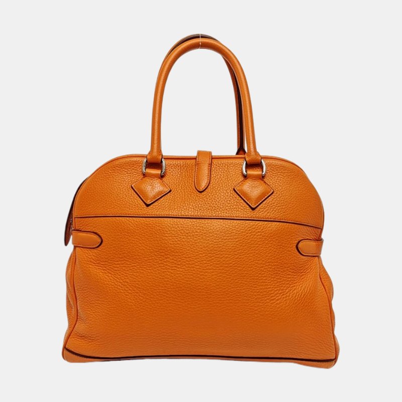 HERMES Atlas 35愛馬仕橙Clemence牛皮手提包銀色五金O刻-4