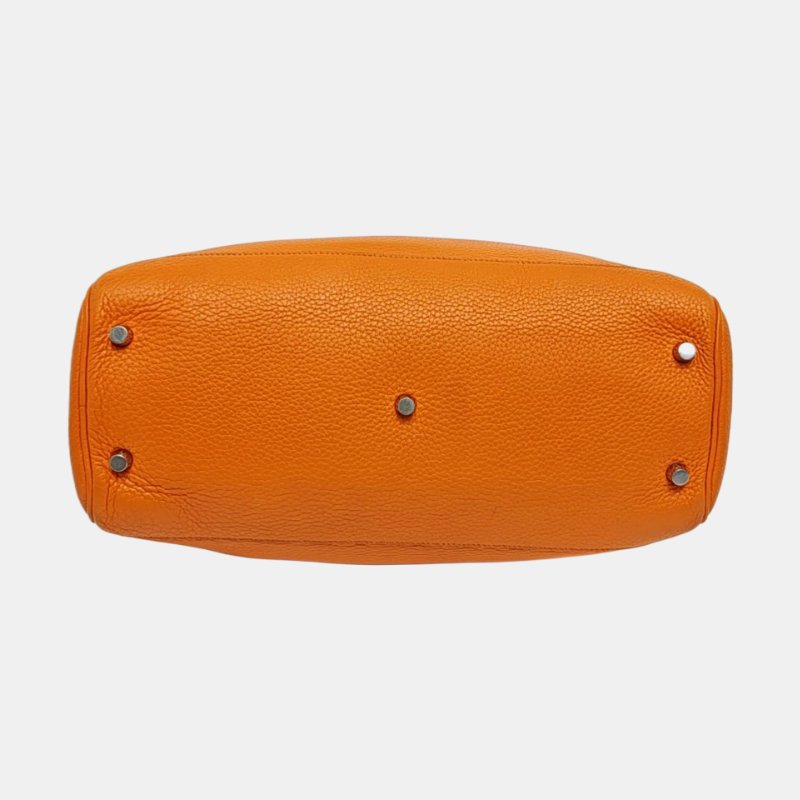 HERMES Atlas 35愛馬仕橙Clemence牛皮手提包銀色五金O刻-5