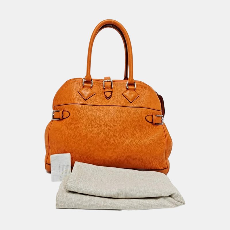 HERMES Atlas 35愛馬仕橙Clemence牛皮手提包銀色五金O刻-7