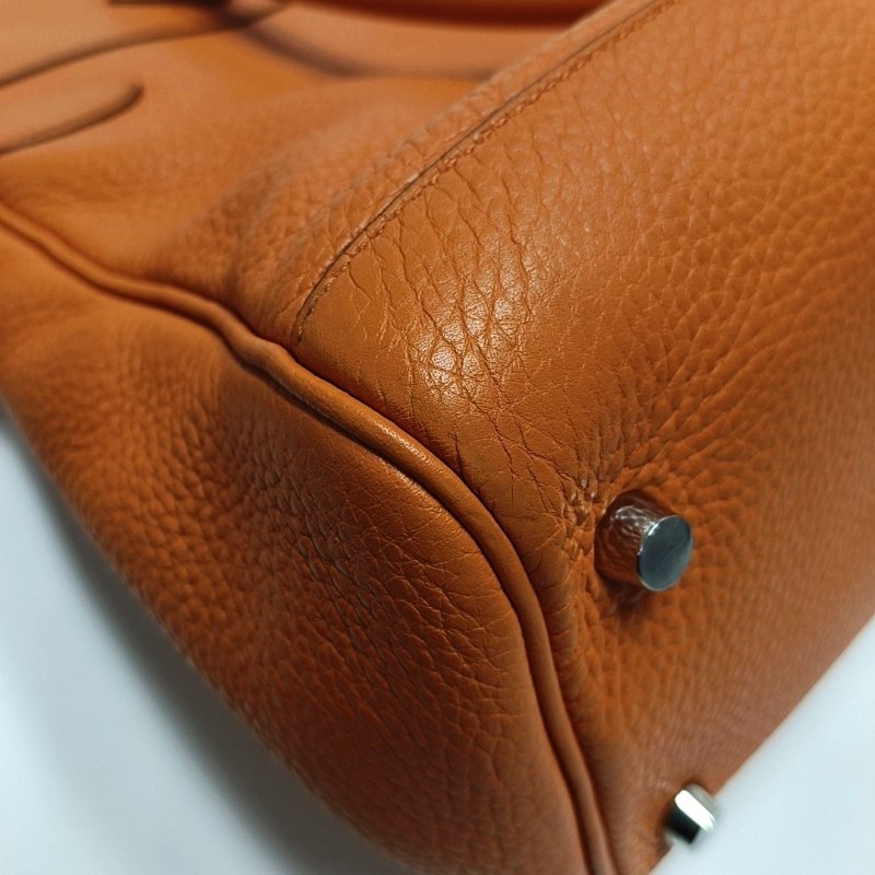 HERMES Atlas 35愛馬仕橙Clemence牛皮手提包銀色五金O刻-9