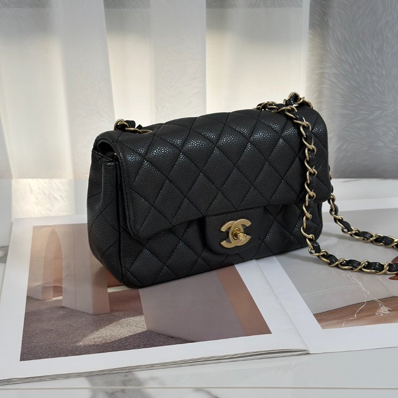 CHANEL 經典口蓋包 Mini CF20 - 粒面牛皮黑金20開-2