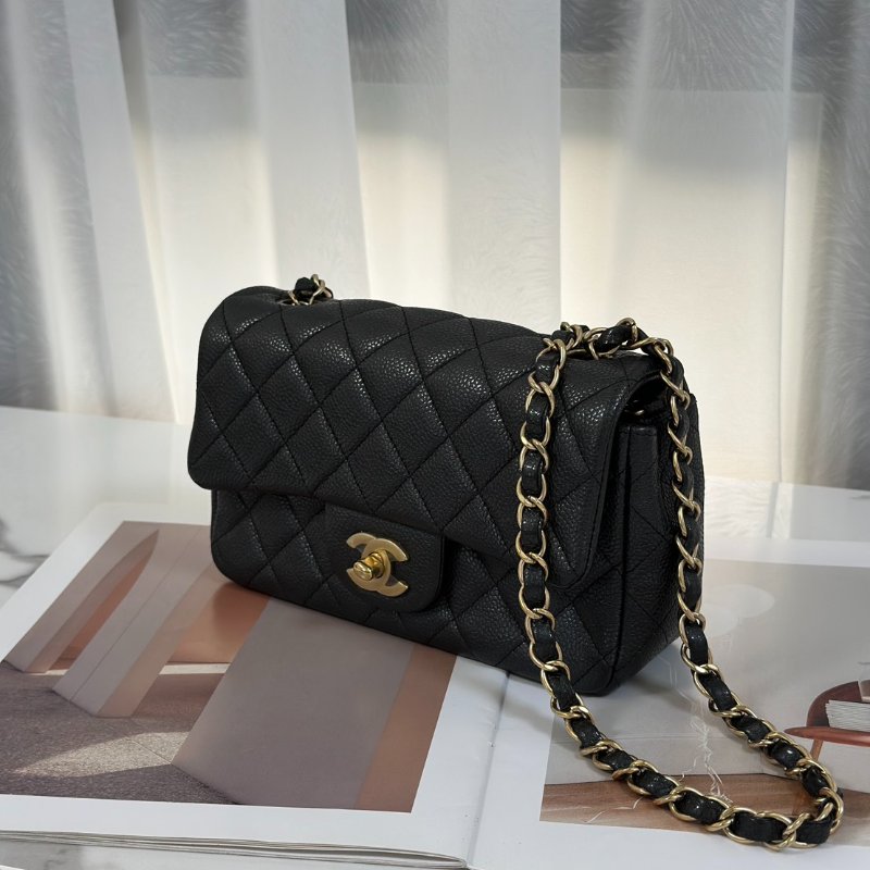 CHANEL 經典口蓋包 Mini CF20 - 粒面牛皮黑金20開-3