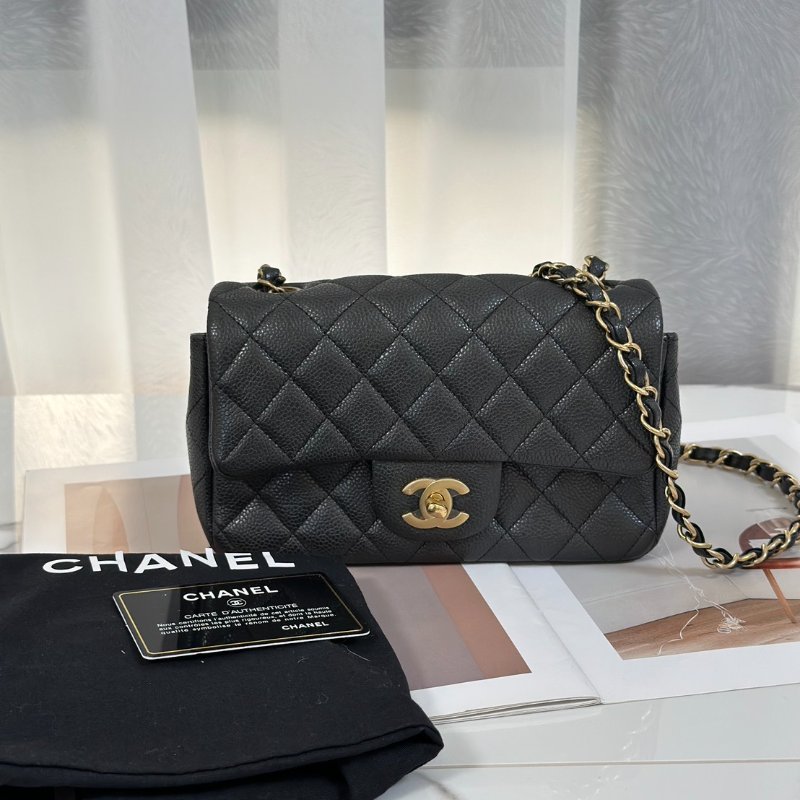 CHANEL 經典口蓋包 Mini CF20 - 粒面牛皮黑金20開-7