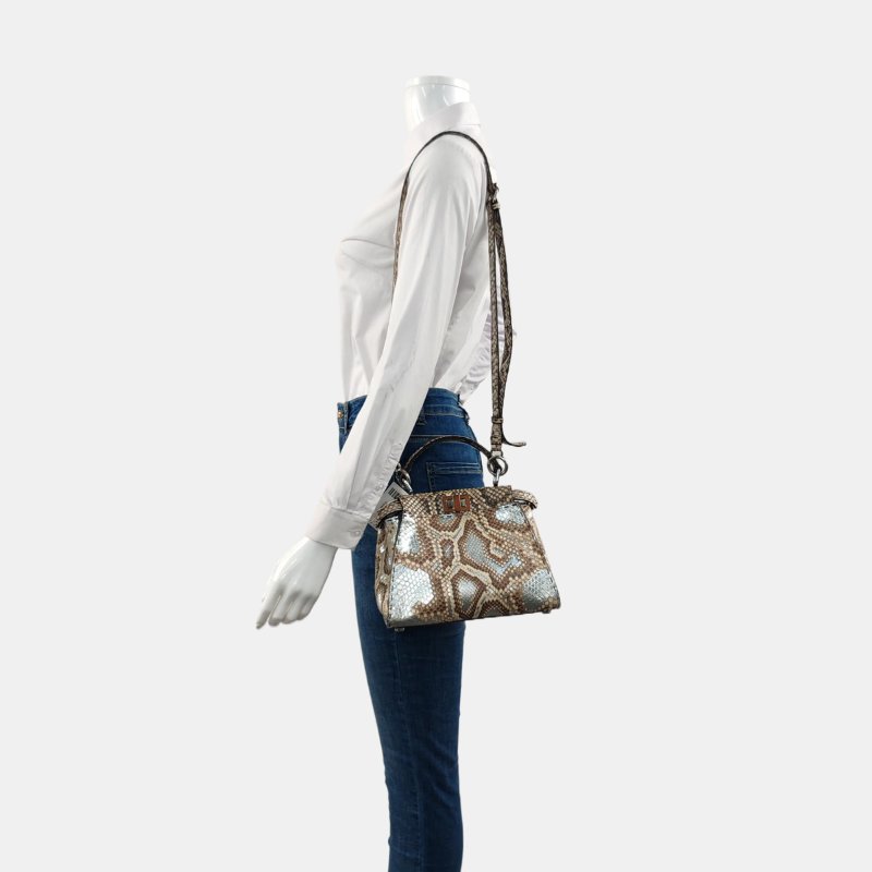 FENDI Peekaboo多色蛇皮壓紋單肩包銀色五金可拆卸肩帶 9.8新-1