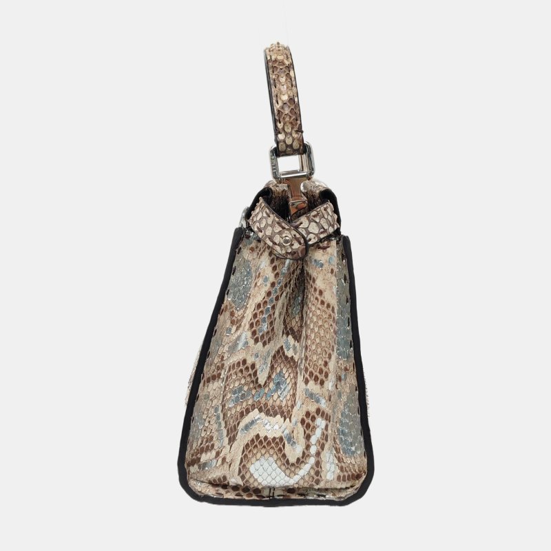 FENDI Peekaboo多色蛇皮壓紋單肩包銀色五金可拆卸肩帶 9.8新-2