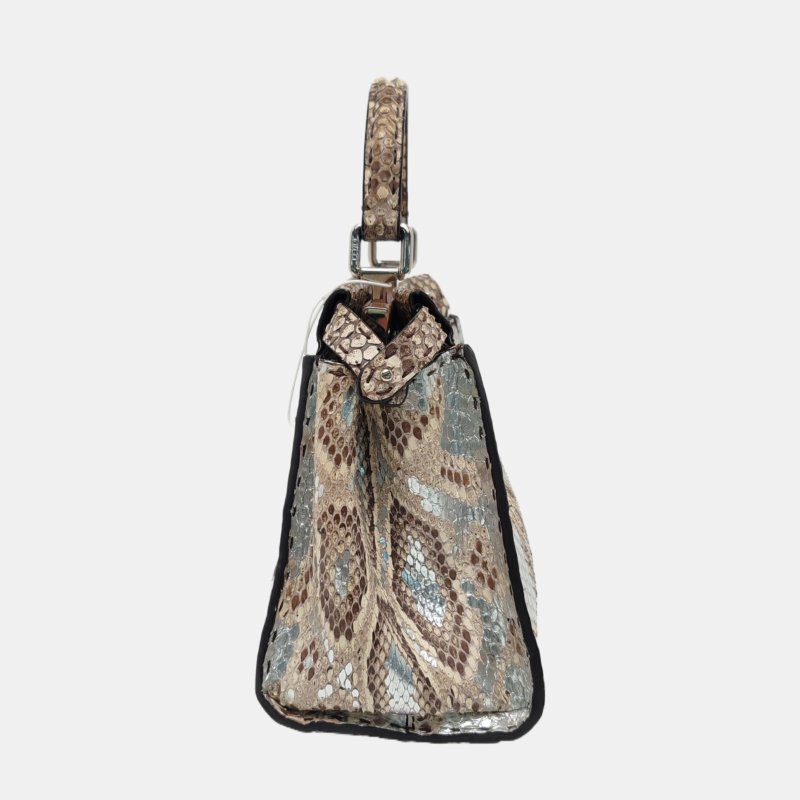 FENDI Peekaboo多色蛇皮壓紋單肩包銀色五金可拆卸肩帶 9.8新-3