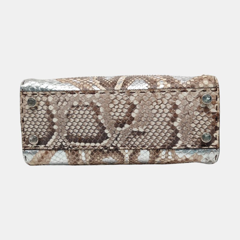 FENDI Peekaboo多色蛇皮壓紋單肩包銀色五金可拆卸肩帶 9.8新-5