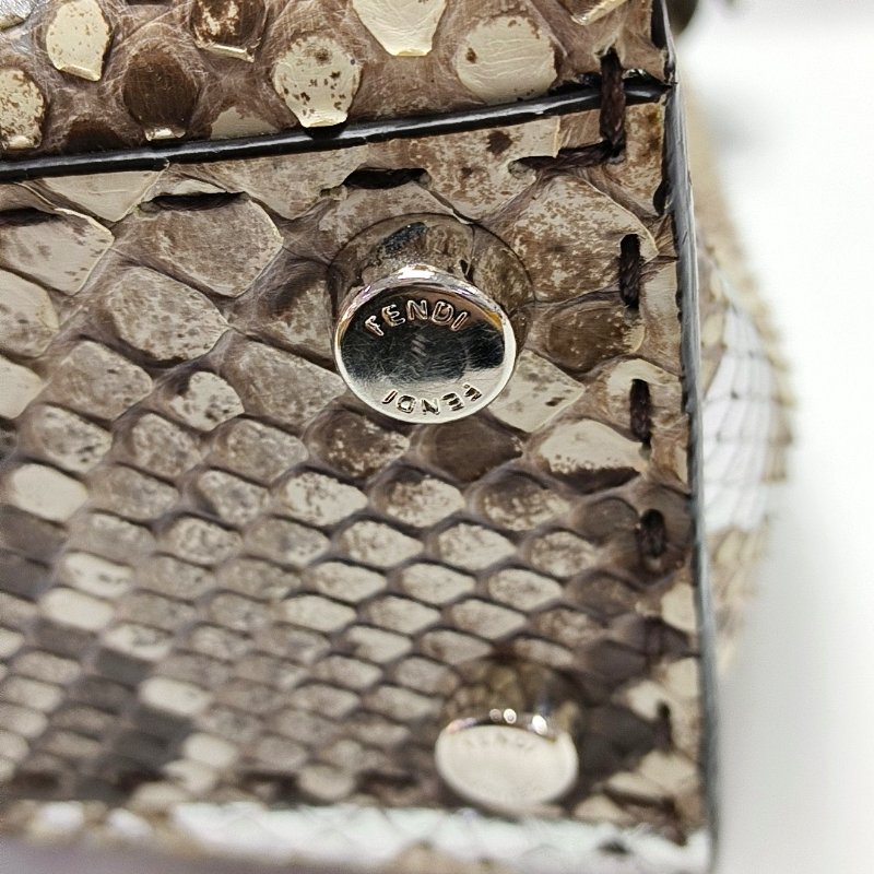 FENDI Peekaboo多色蛇皮壓紋單肩包銀色五金可拆卸肩帶 9.8新-8