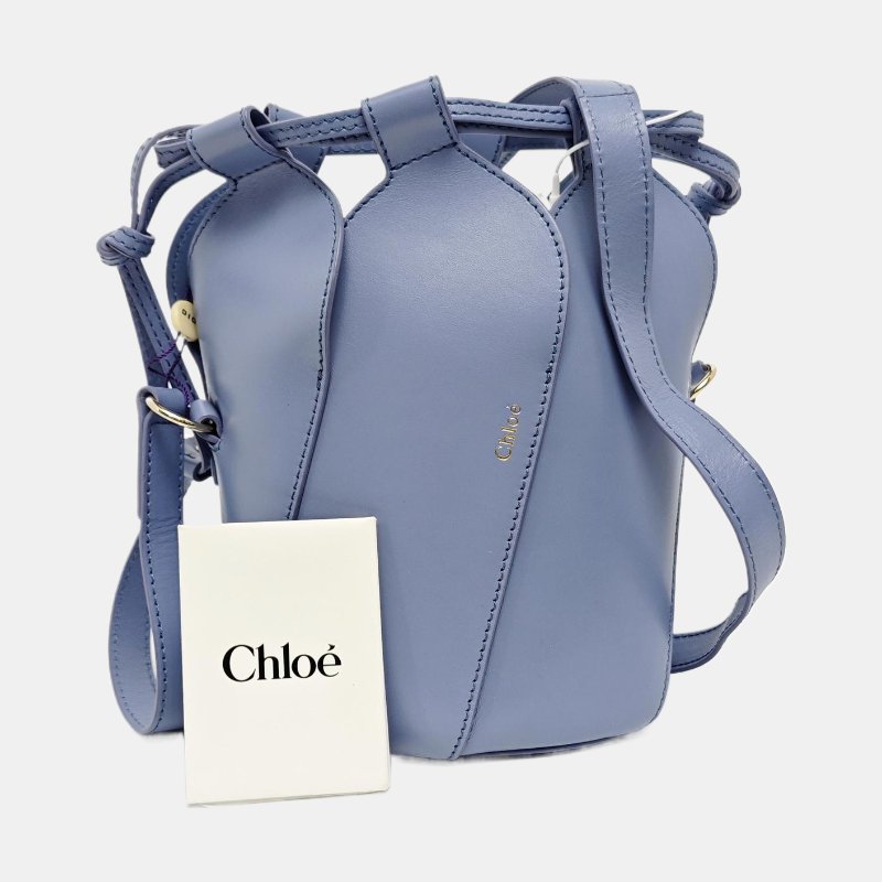 Chloe藍色牛皮單肩包金色五金 9.8新-7