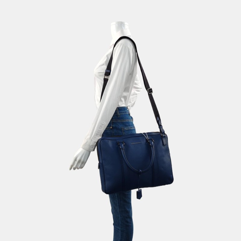 BURBERRY藍色牛皮絎縫單肩包手提包斜挎包釘色五金可拆卸肩帶-1