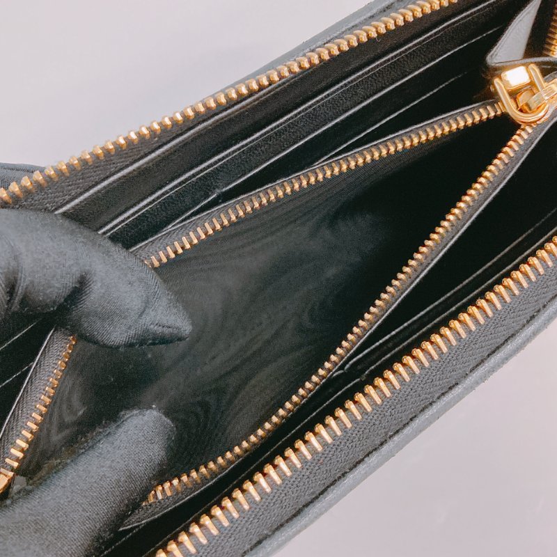 MS0549 Miu Miu 繆繆 褶皺皮革 長銀包 羊皮 金扣 Matelasse Zip Around Long Wallet Black x GHW-15