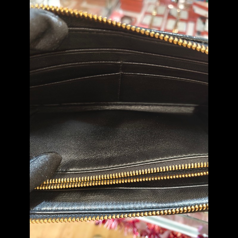 MS0549 Miu Miu 繆繆 褶皺皮革 長銀包 羊皮 金扣 Matelasse Zip Around Long Wallet Black x GHW-20