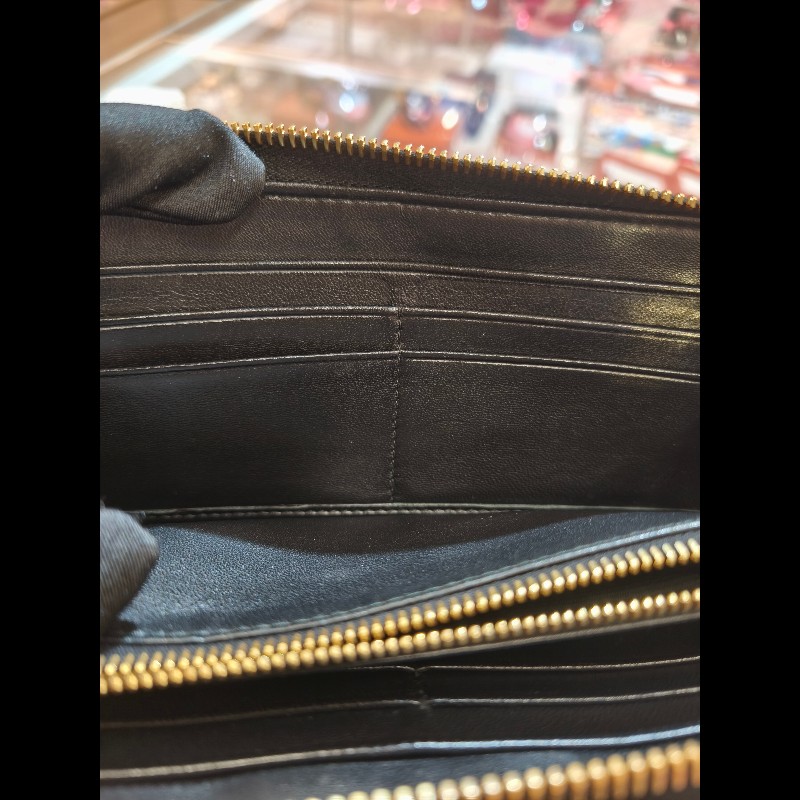 MS0549 Miu Miu 繆繆 褶皺皮革 長銀包 羊皮 金扣 Matelasse Zip Around Long Wallet Black x GHW-21
