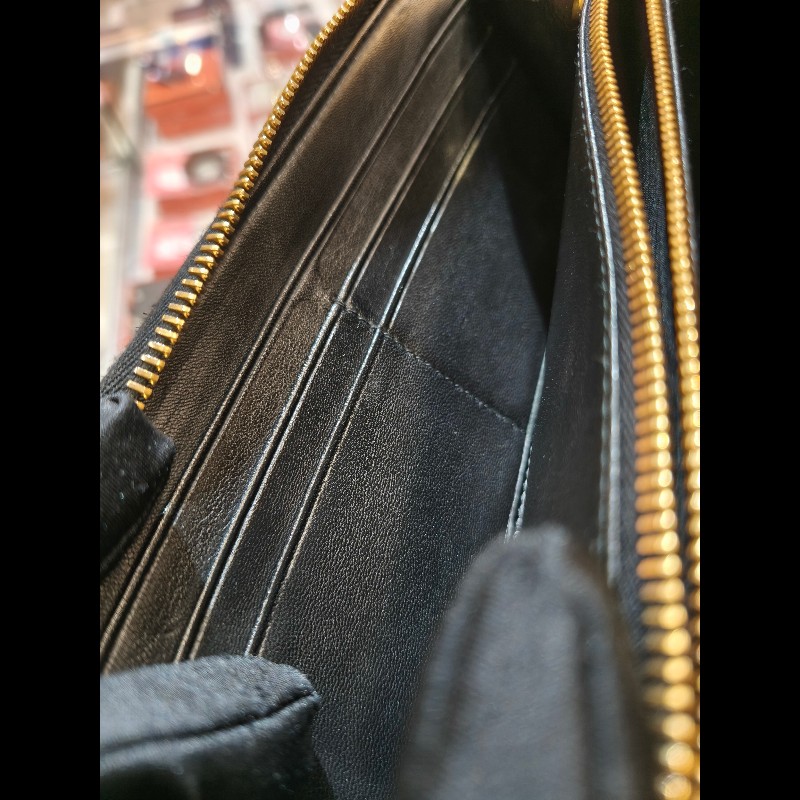 MS0549 Miu Miu 繆繆 褶皺皮革 長銀包 羊皮 金扣 Matelasse Zip Around Long Wallet Black x GHW-25
