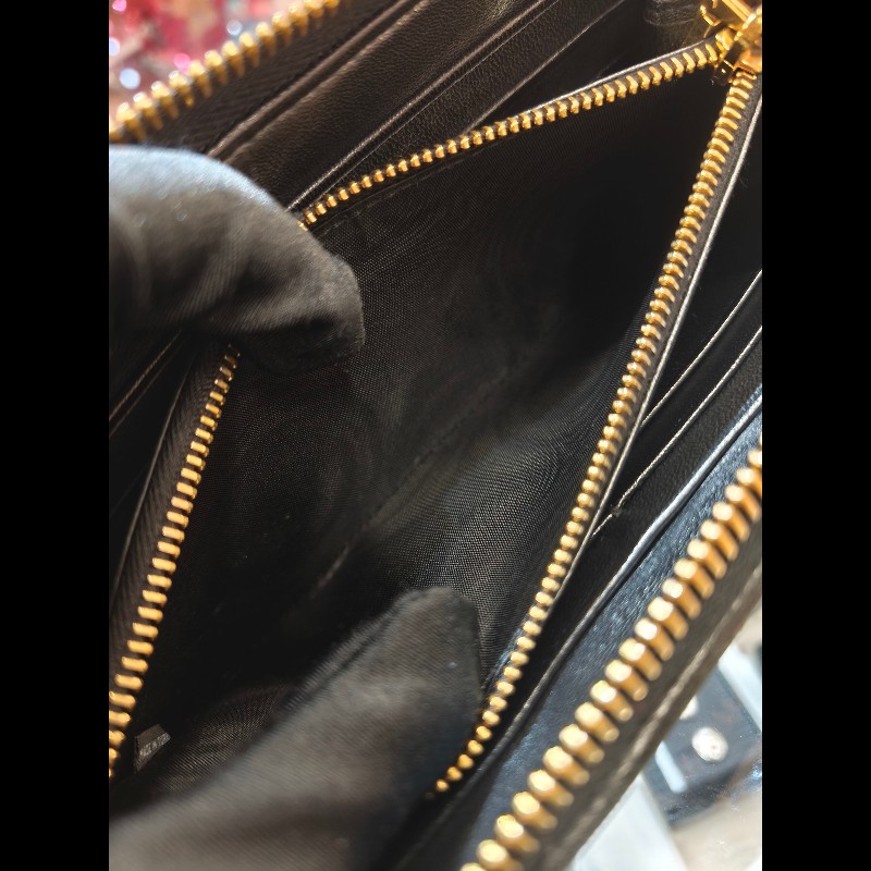 MS0549 Miu Miu 繆繆 褶皺皮革 長銀包 羊皮 金扣 Matelasse Zip Around Long Wallet Black x GHW-26