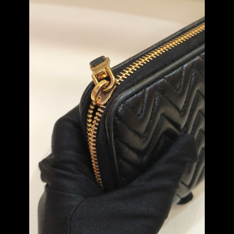 MS0549 Miu Miu 繆繆 褶皺皮革 長銀包 羊皮 金扣 Matelasse Zip Around Long Wallet Black x GHW-27