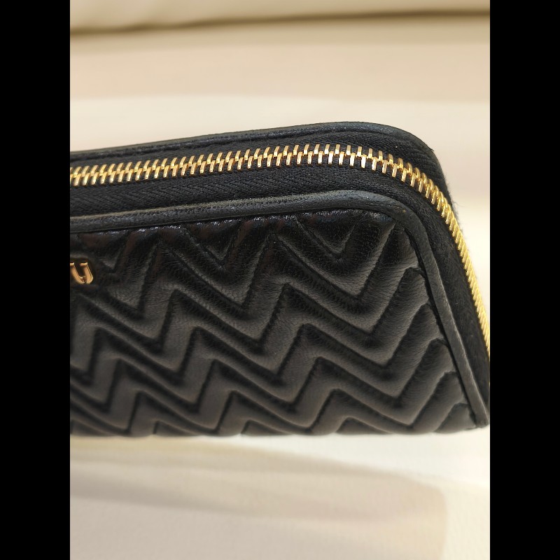 MS0549 Miu Miu 繆繆 褶皺皮革 長銀包 羊皮 金扣 Matelasse Zip Around Long Wallet Black x GHW-30