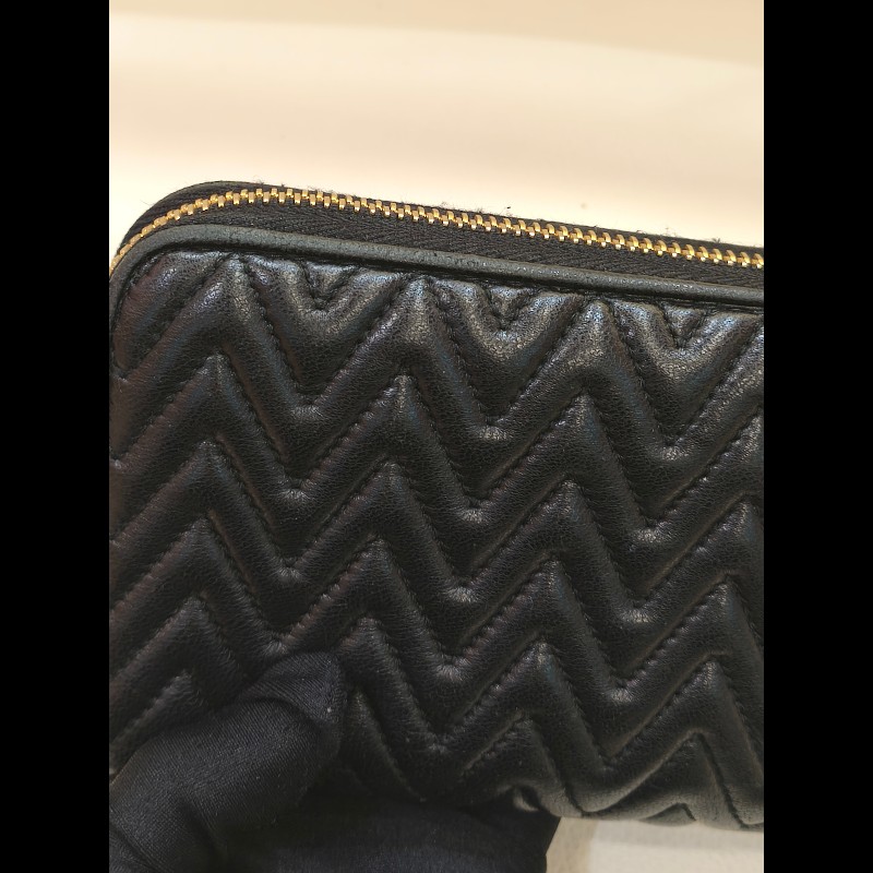 MS0549 Miu Miu 繆繆 褶皺皮革 長銀包 羊皮 金扣 Matelasse Zip Around Long Wallet Black x GHW-36